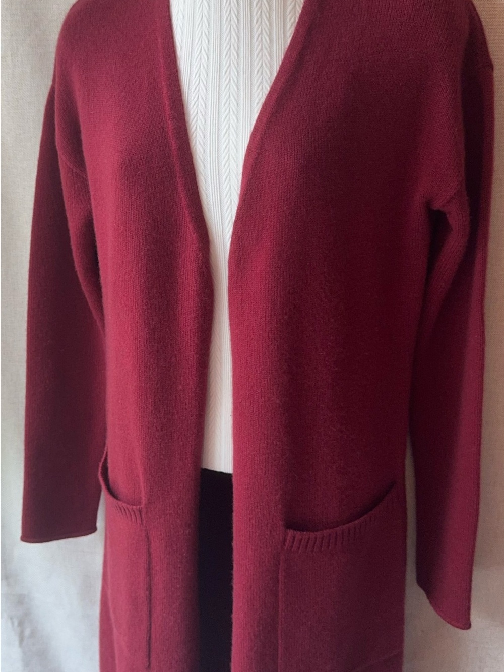 ❤️🍷 State Cashmere 100% Cashmere Merlot By The Fire Long Cardigan• Burgundy